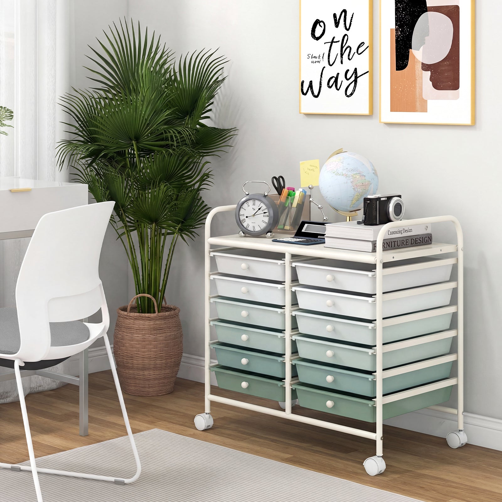 12 Drawers Rolling Storage Cart, Green Gradient File Cabinets at Gallery Canada