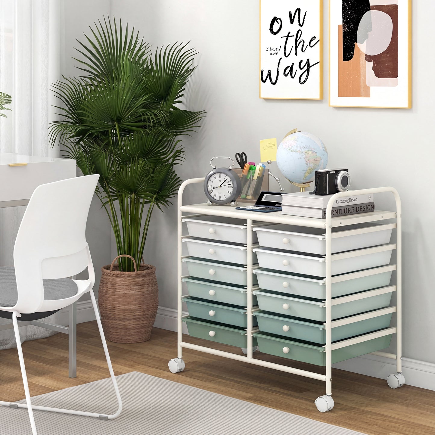 12 Drawers Rolling Storage Cart, Green Gradient File Cabinets at Gallery Canada