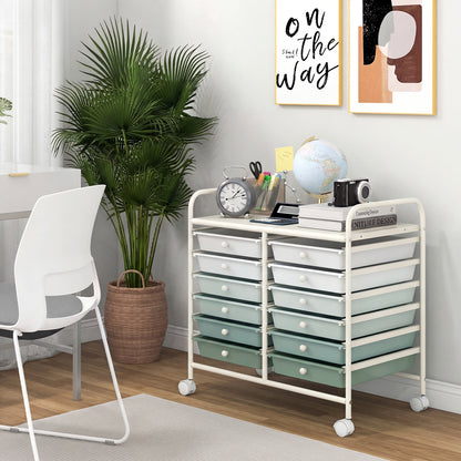 12 Drawers Rolling Storage Cart, Green Gradient File Cabinets at Gallery Canada