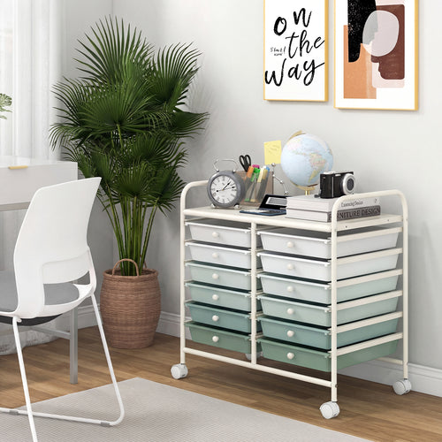 12 Drawers Rolling Storage Cart, Green Gradient