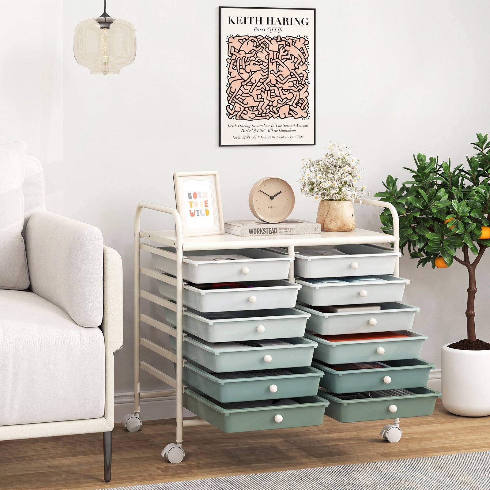 12 Drawers Rolling Storage Cart, Green Gradient File Cabinets at Gallery Canada