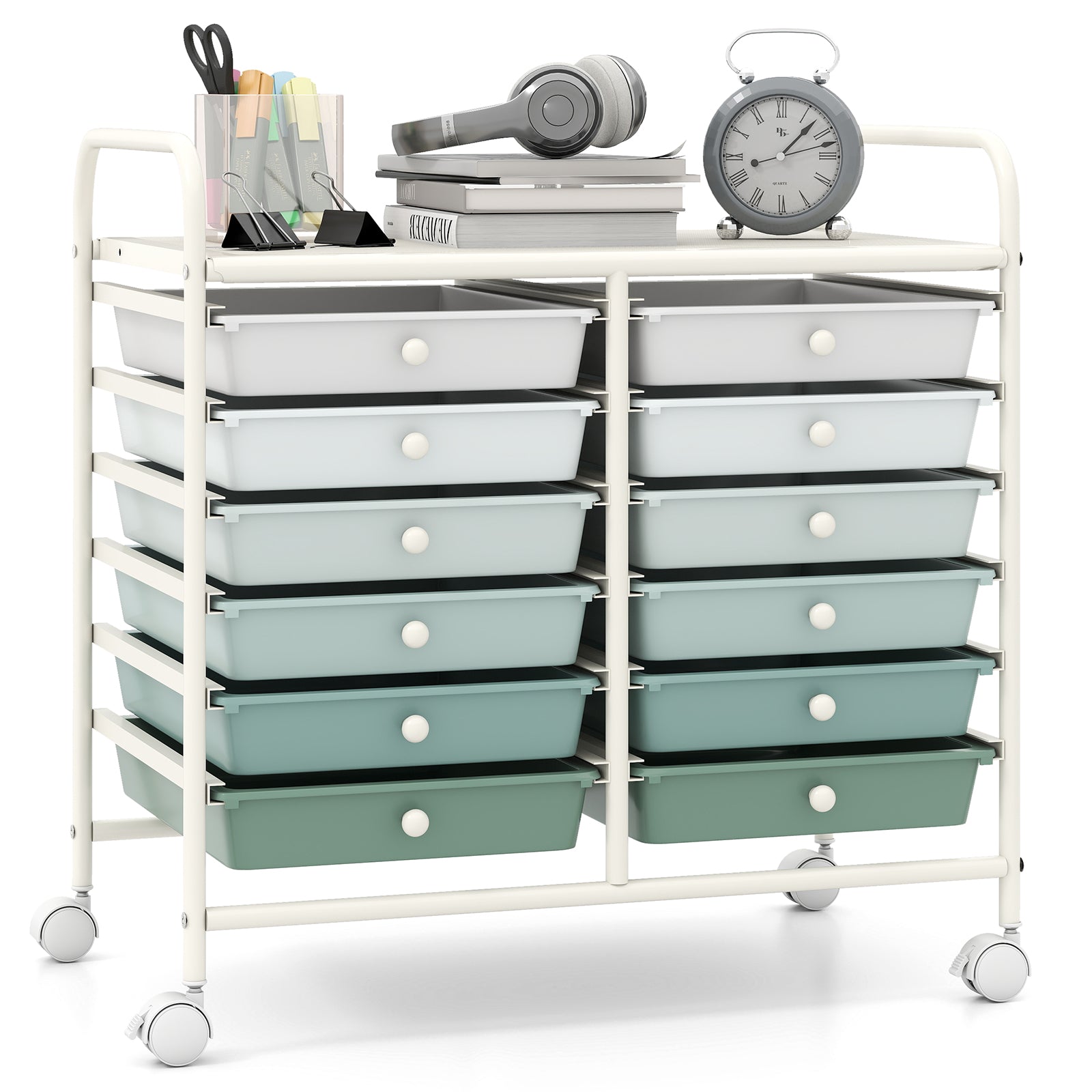 12 Drawers Rolling Storage Cart, Green Gradient File Cabinets at Gallery Canada