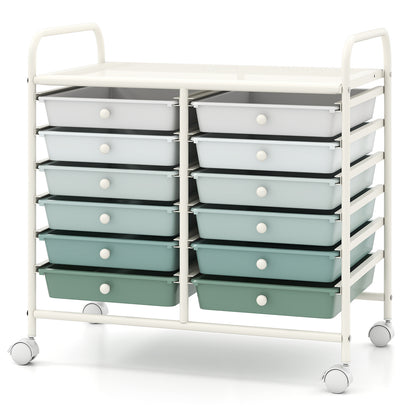 12 Drawers Rolling Storage Cart, Green Gradient File Cabinets at Gallery Canada