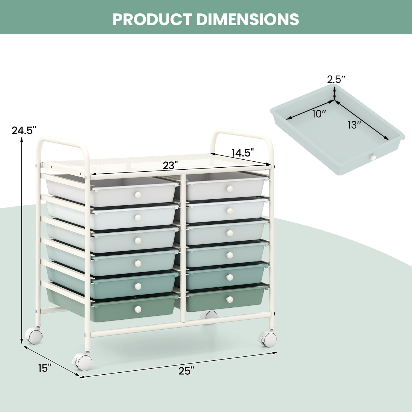 12 Drawers Rolling Storage Cart, Green Gradient File Cabinets at Gallery Canada