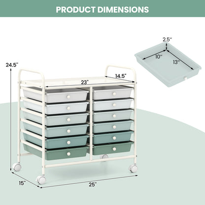 12 Drawers Rolling Storage Cart, Green Gradient File Cabinets at Gallery Canada