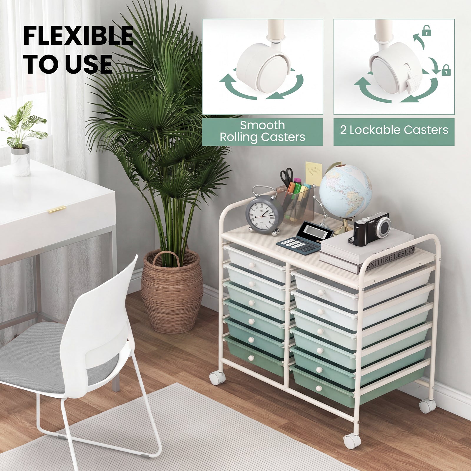 12 Drawers Rolling Storage Cart, Green Gradient File Cabinets at Gallery Canada