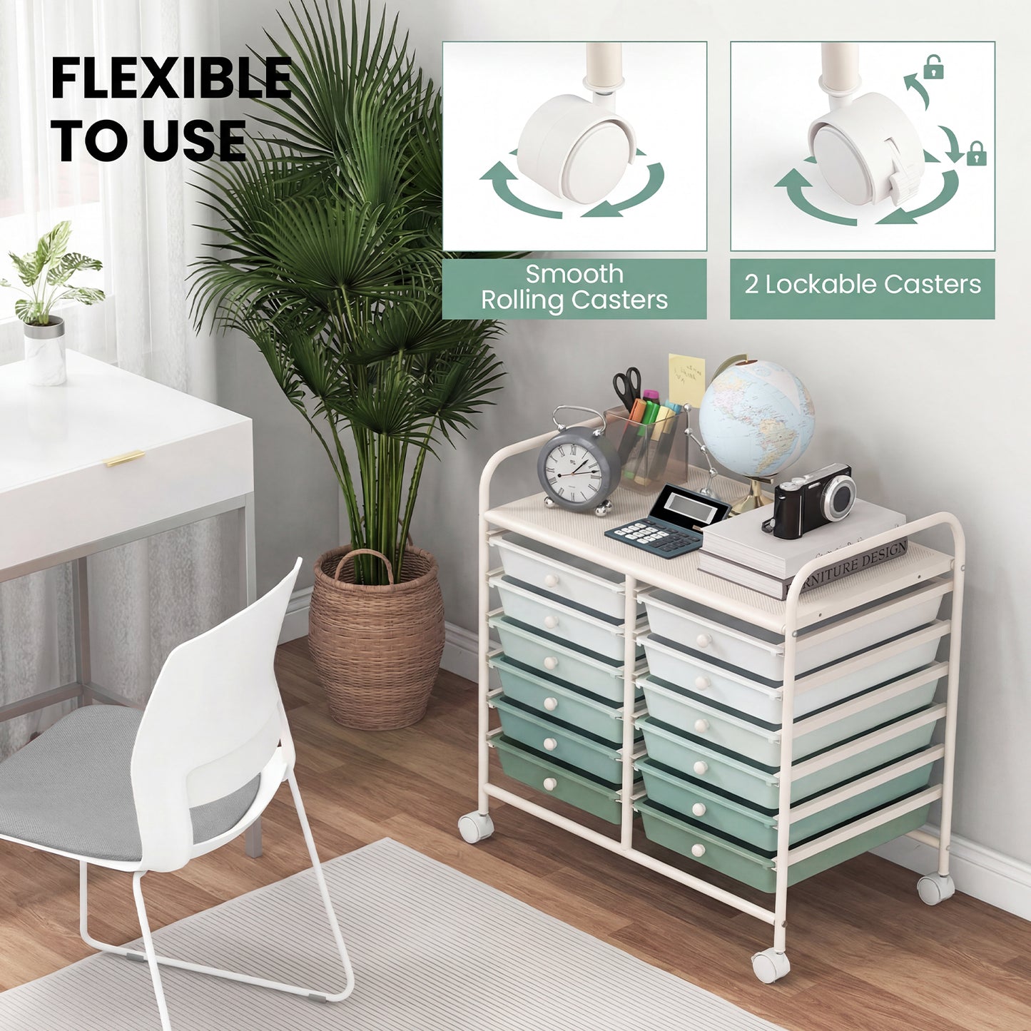 12 Drawers Rolling Storage Cart, Green Gradient File Cabinets at Gallery Canada