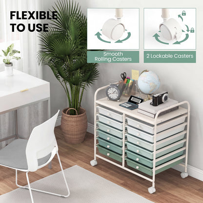 12 Drawers Rolling Storage Cart, Green Gradient File Cabinets at Gallery Canada