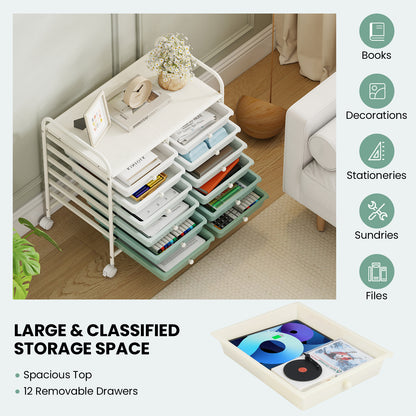 12 Drawers Rolling Storage Cart, Green Gradient File Cabinets at Gallery Canada