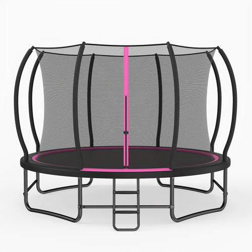 12 Ft Recreational Trampoline, Enclosure Net, 4 Stabilizer Bars, Pink