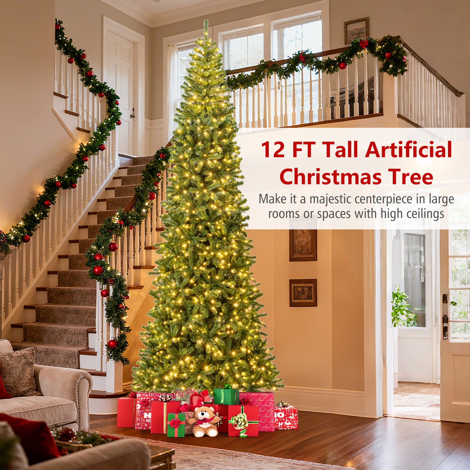 12 FT Prelit Artificial Christmas Tree, 2536 PVC Branch Tips, Green Christmas Tree at Gallery Canada