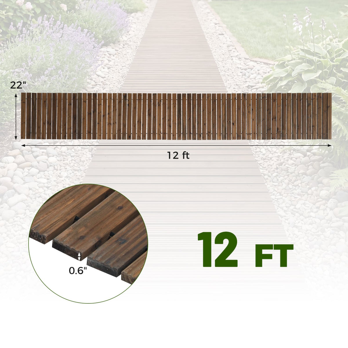 12 Ft Wooden Garden Pathway, 22 in Wide, Brown Decorative Fencing & Flooring at Gallery Canada