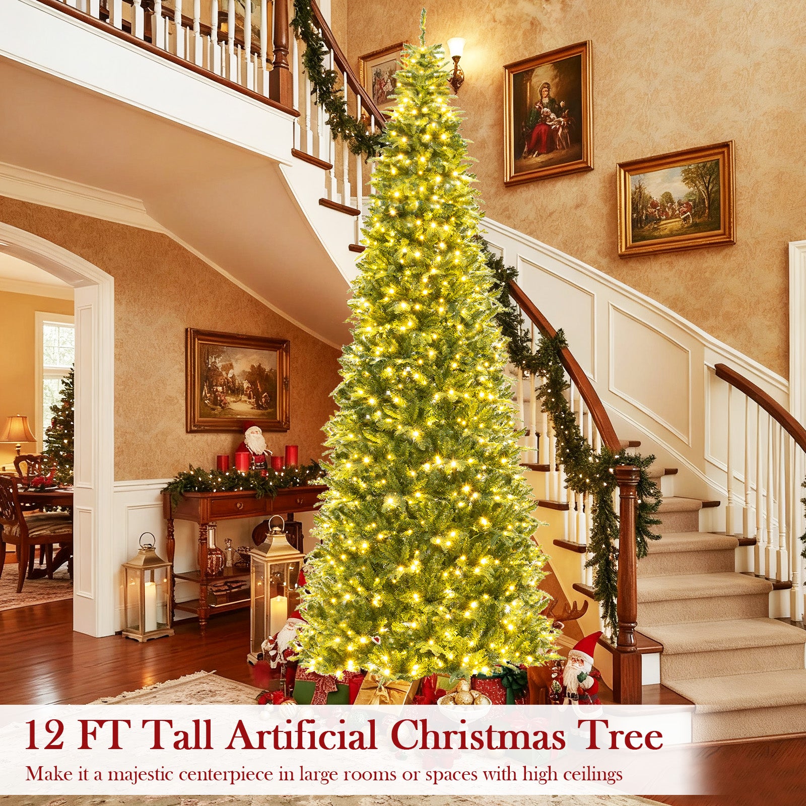12 Feet Tall Prelit Hinged Artificial Christmas Tree, Green Christmas Tree at Gallery Canada