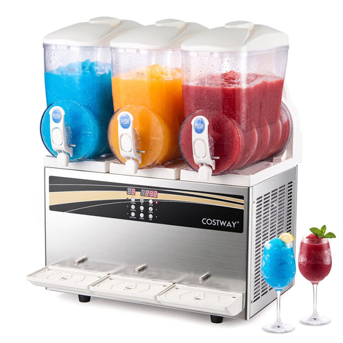 12 Gal Commercial Slushy Dispenser, 4 Gal x 3 Triple Tanks, Silver