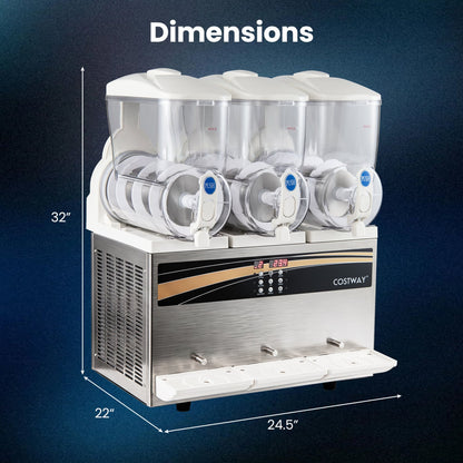 Distributeur commercial de slush de 12 gallons, 3 réservoirs triples de 4 gallons, argenté