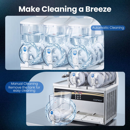 Distributeur commercial de slush de 12 gallons, 3 réservoirs triples de 4 gallons, argenté