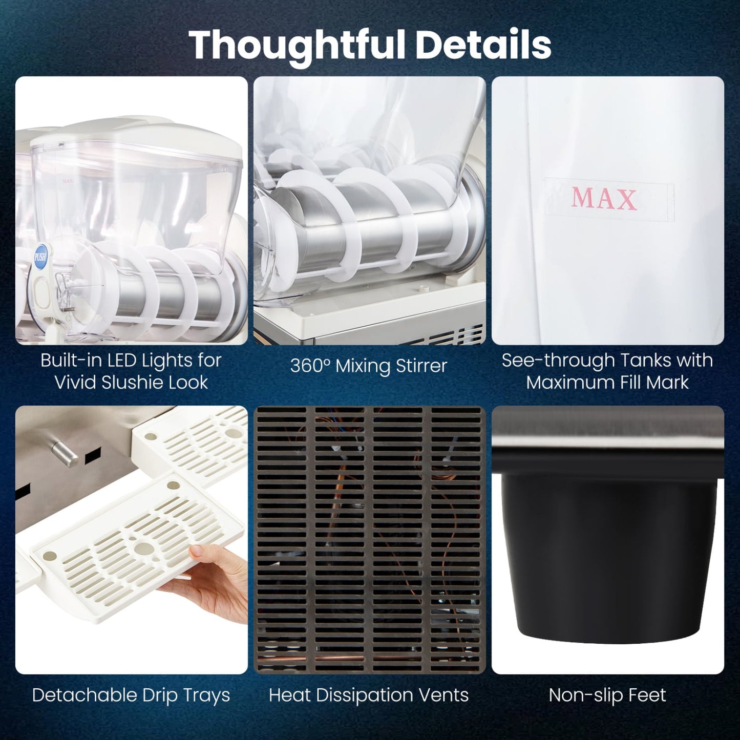 Distributeur commercial de slush de 12 gallons, 3 réservoirs triples de 4 gallons, argenté