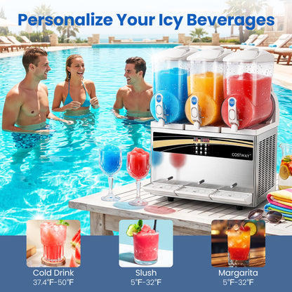Distributeur commercial de slush de 12 gallons, 3 réservoirs triples de 4 gallons, argenté