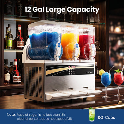 Distributeur commercial de slush de 12 gallons, 3 réservoirs triples de 4 gallons, argenté
