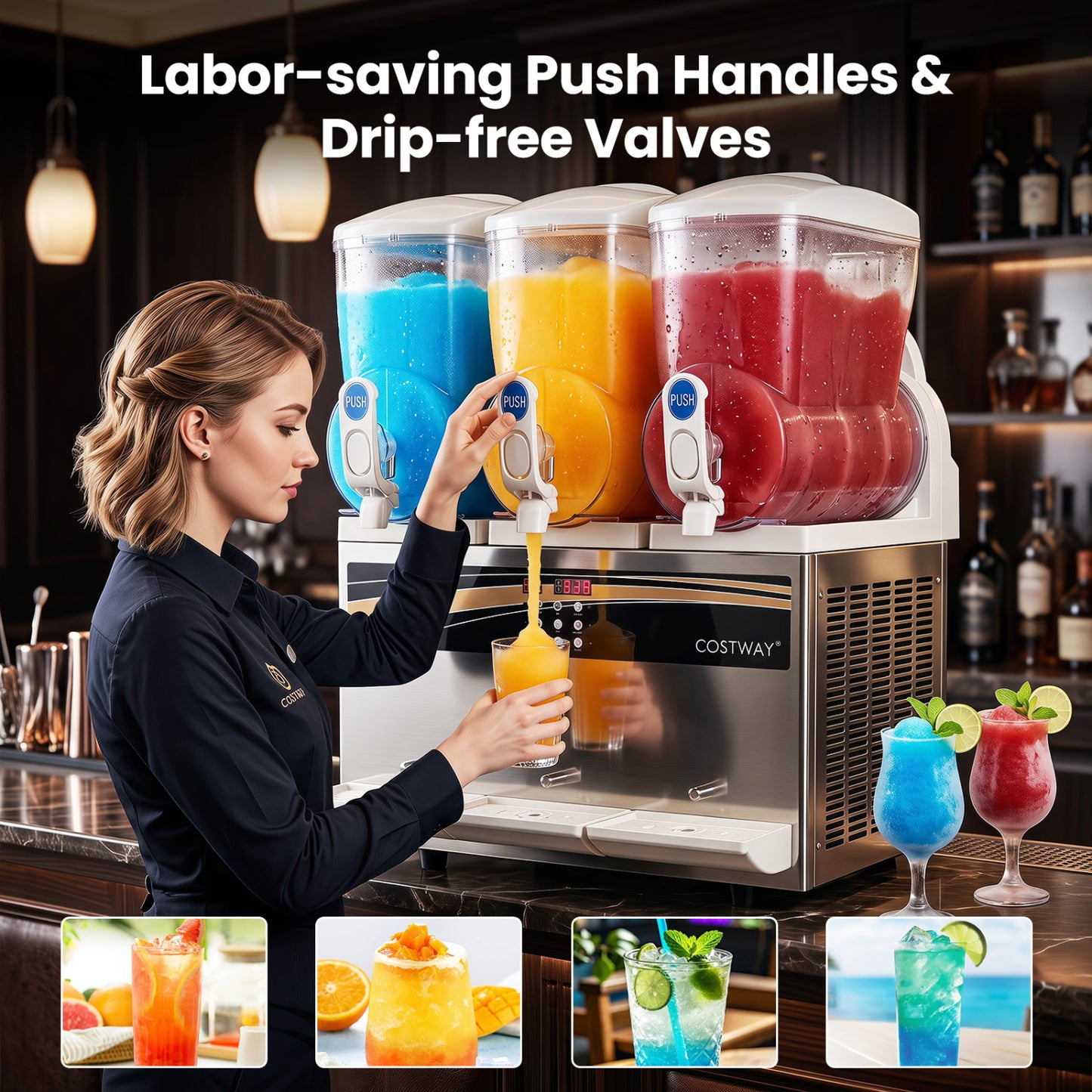 Distributeur commercial de slush de 12 gallons, 3 réservoirs triples de 4 gallons, argenté
