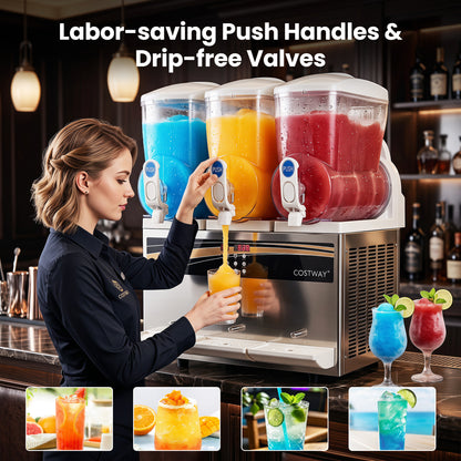 Distributeur commercial de slush de 12 gallons, 3 réservoirs triples de 4 gallons, argenté