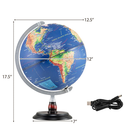 12 Inch Illuminated World Globe Antique Light up Globe Night Lamp, Navy Learning Toys at Gallery Canada