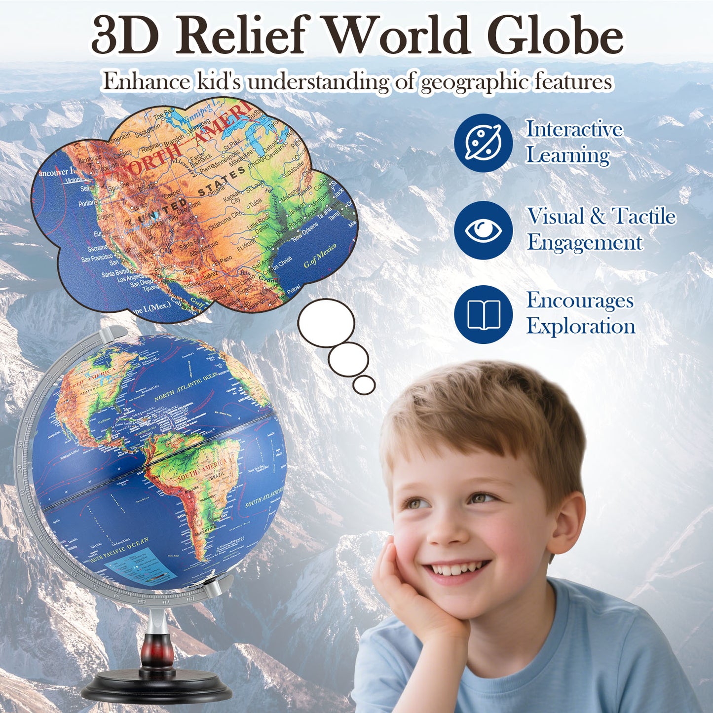 12 Inch Illuminated World Globe Antique Light up Globe Night Lamp, Navy Learning Toys at Gallery Canada