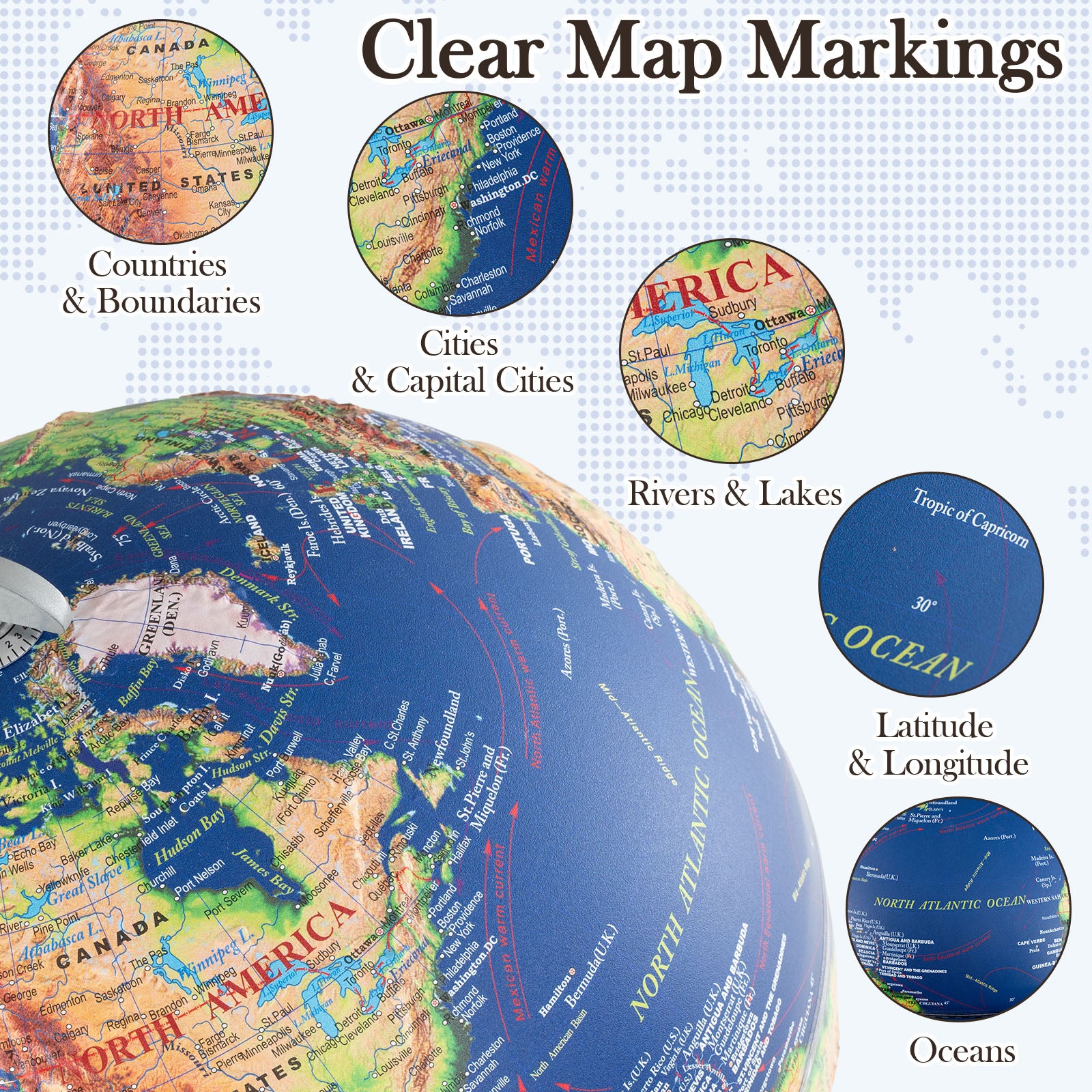 12 Inch Illuminated World Globe Antique Light up Globe Night Lamp, Navy Learning Toys at Gallery Canada