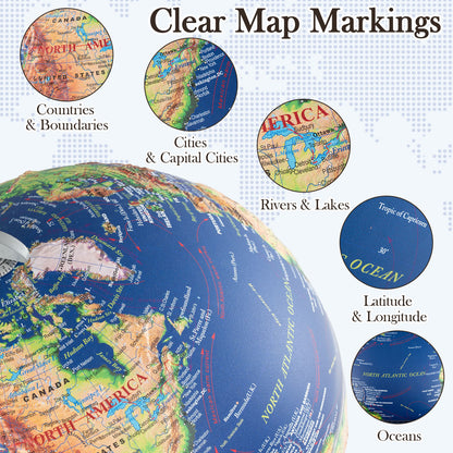 12 Inch Illuminated World Globe Antique Light up Globe Night Lamp, Navy Learning Toys at Gallery Canada