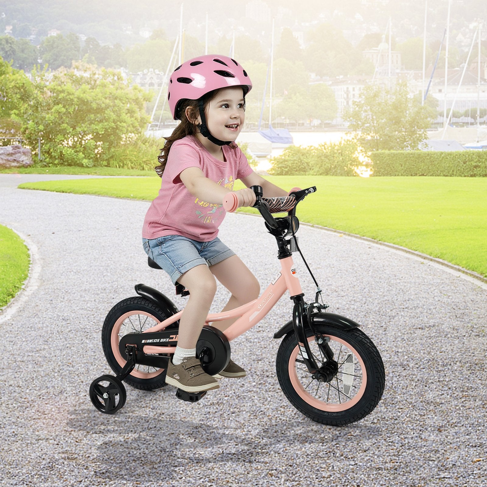 12 Inch Kids Bike Adjustable with Removable Training Wheels Pink for 3-8 Years Old, Pink Kids Bike at Gallery Canada