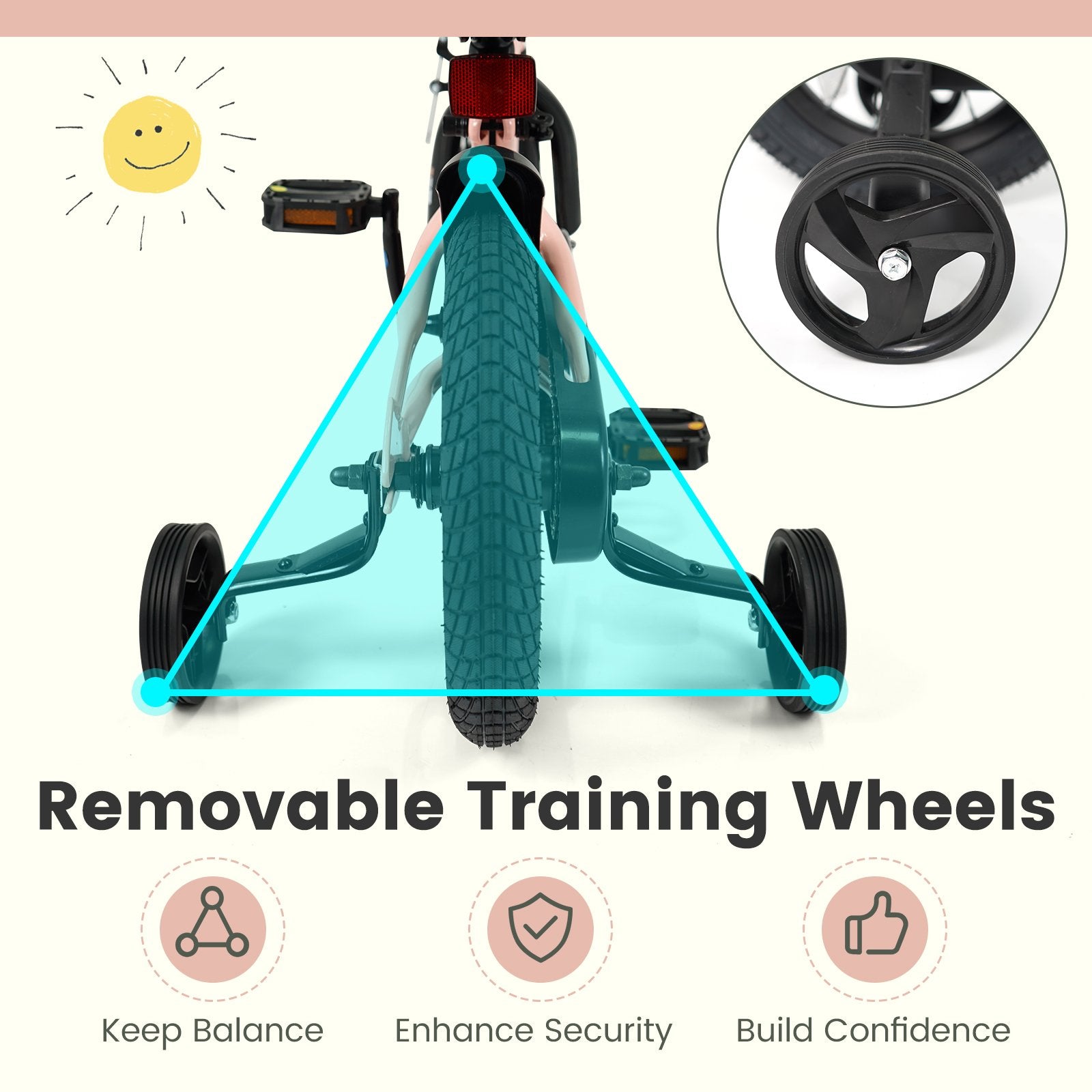 12 Inch Kids Bike Adjustable with Removable Training Wheels Pink for 3-8 Years Old, Pink Kids Bike at Gallery Canada