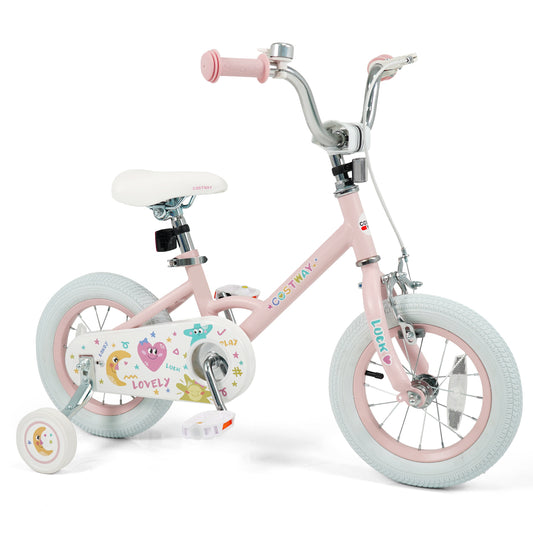 12 Inch Kids Bike Adjustable for 3-8 Years Old Children Pink - Stars & Moon, Pink Kids Bike Pink at Gallery Canada