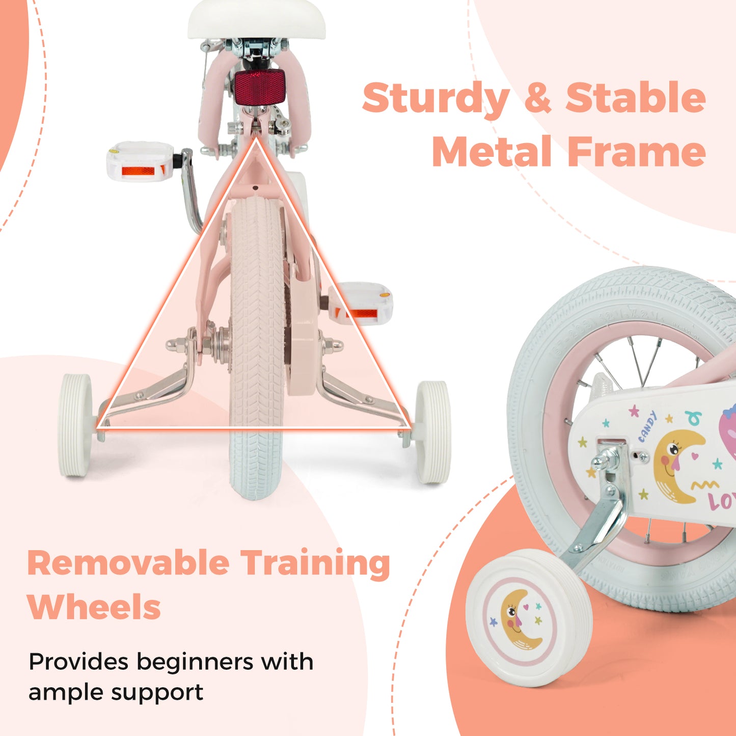 12 Inch Kids Bike Adjustable for 3-8 Years Old Children Pink - Stars & Moon, Pink Kids Bike at Gallery Canada
