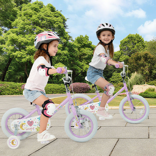 12 Inch Kids Bike Adjustable for 3-8 Years Old Children Purple - Stars & Moon, Purple
