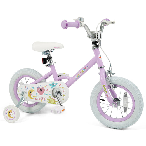 12 Inch Kids Bike Adjustable for 3-8 Years Old Children Purple - Stars & Moon, Purple