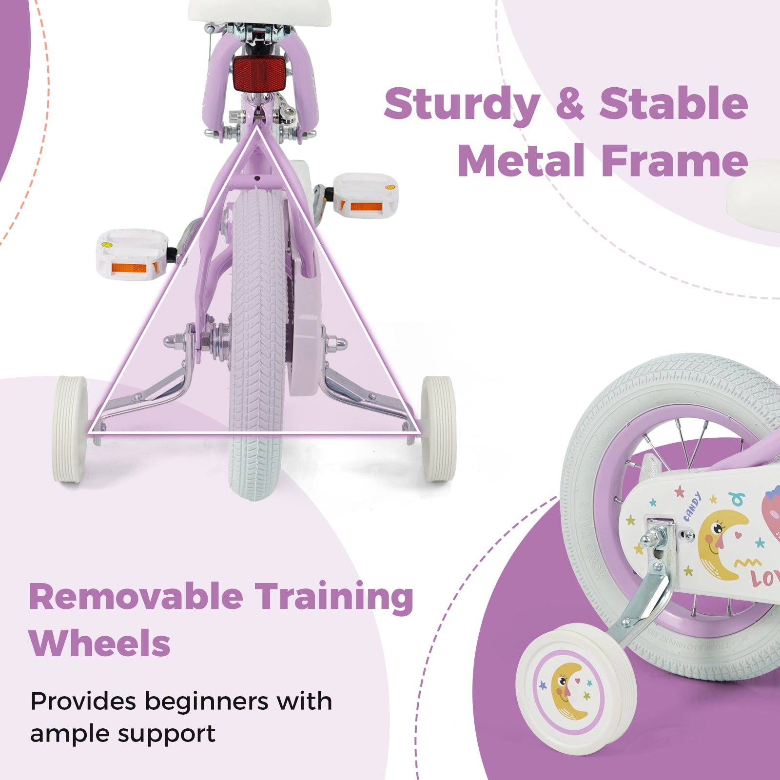 12 Inch Kids Bike Adjustable for 3-8 Years Old Children Purple - Stars & Moon, Purple Kids Bike at Gallery Canada