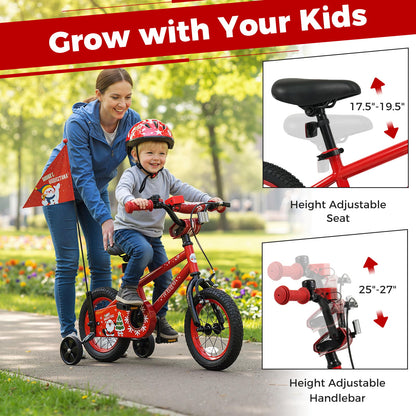 12 Inch Kids Bike Adjustable with Christmas Music & Flag for Aged 3-5 Years Old, Red