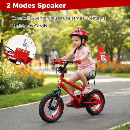 12 Inch Kids Bike Adjustable with Christmas Music & Flag for Aged 3-5 Years Old, Red