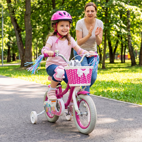 12-Inch Kids Bike, Adjustable, With Basket, Streamers, Rose Red