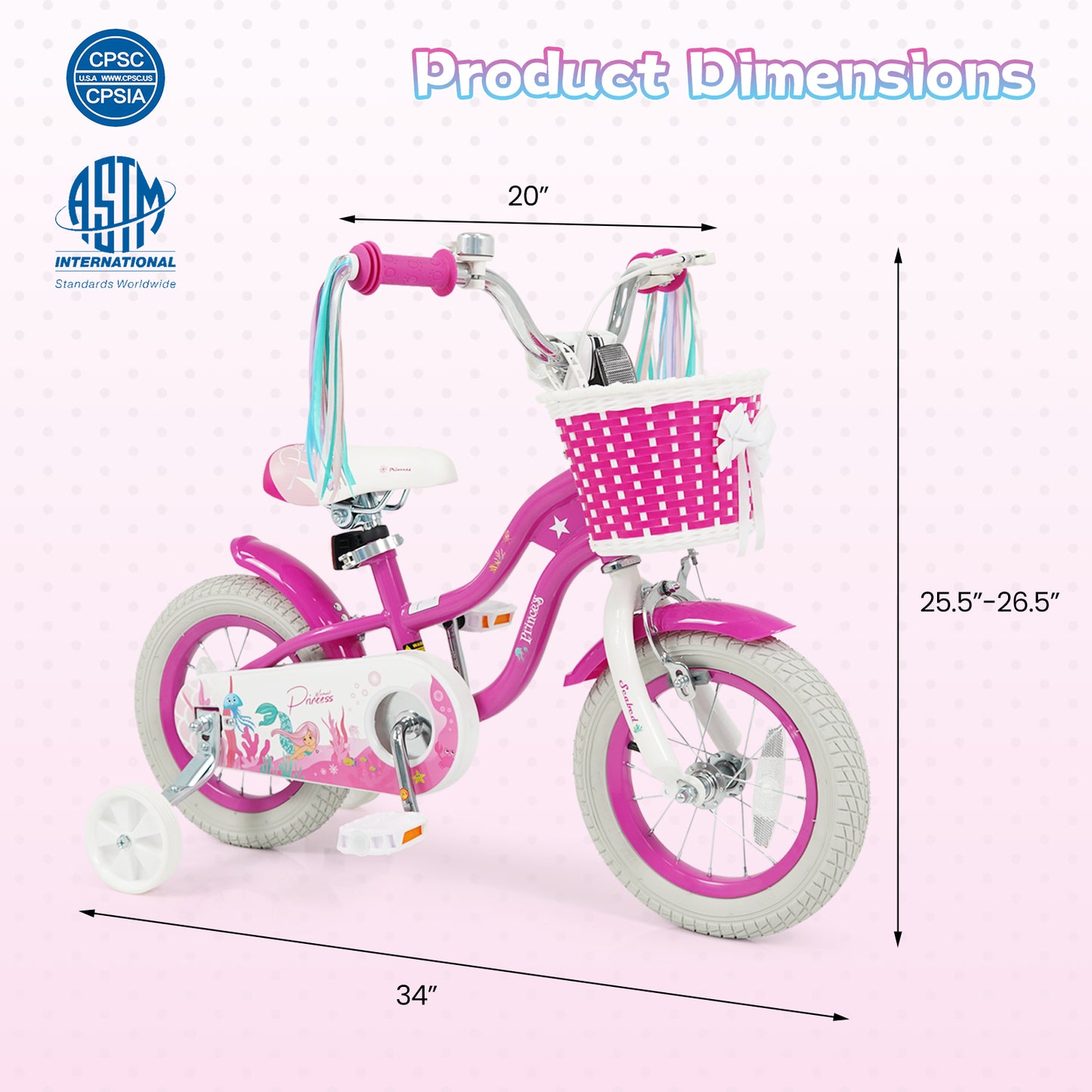 12-Inch Kids Bike, Adjustable, With Basket, Streamers, Rose Red Kids Bike at Gallery Canada
