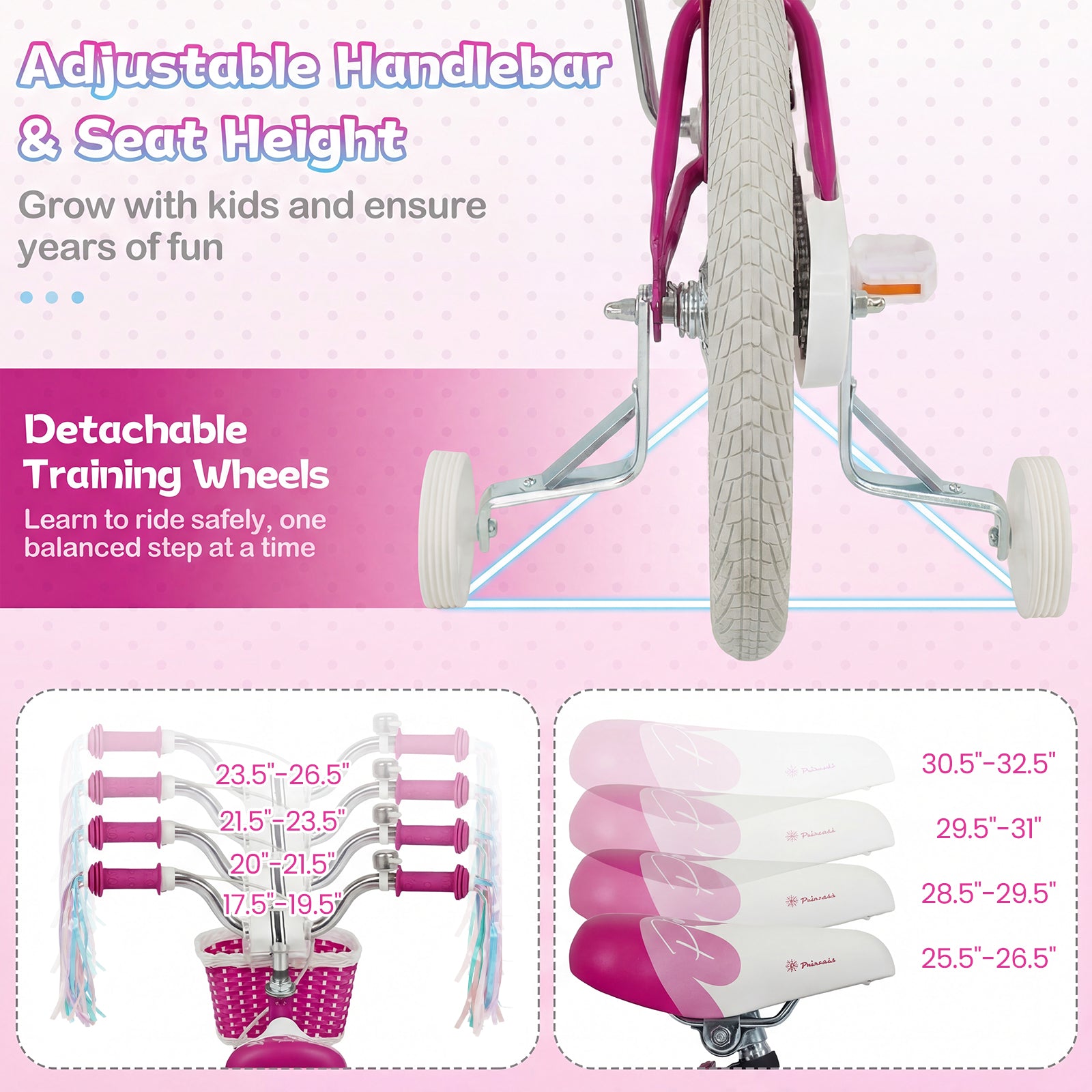 12-Inch Kids Bike, Adjustable, With Basket, Streamers, Rose Red Kids Bike at Gallery Canada