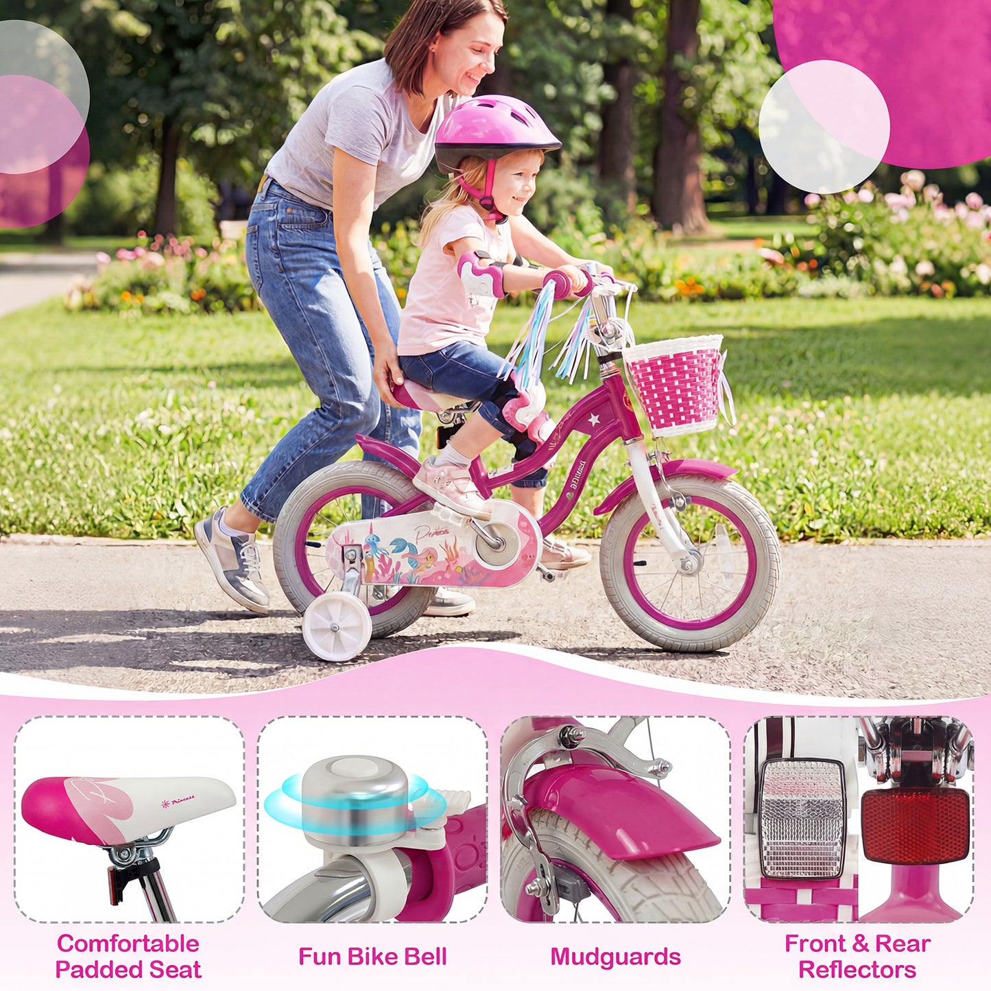 12-Inch Kids Bike, Adjustable, With Basket, Streamers, Rose Red Kids Bike at Gallery Canada