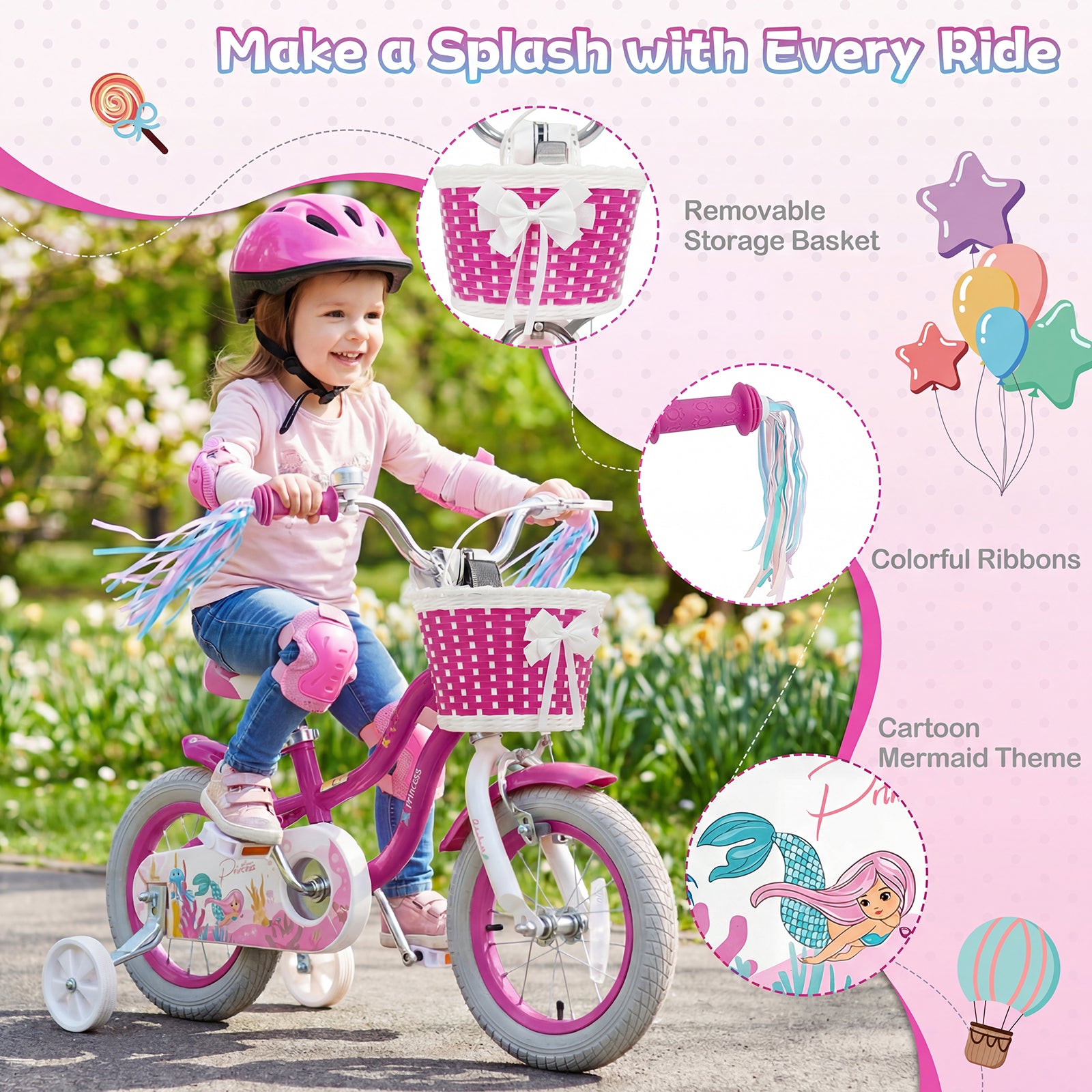 12-Inch Kids Bike, Adjustable, With Basket, Streamers, Rose Red Kids Bike at Gallery Canada