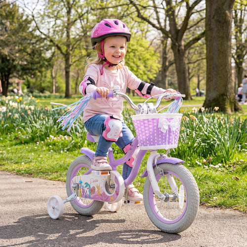 12 Inch Kids Bike, Adjustable, Princess Sea Theme, Purple