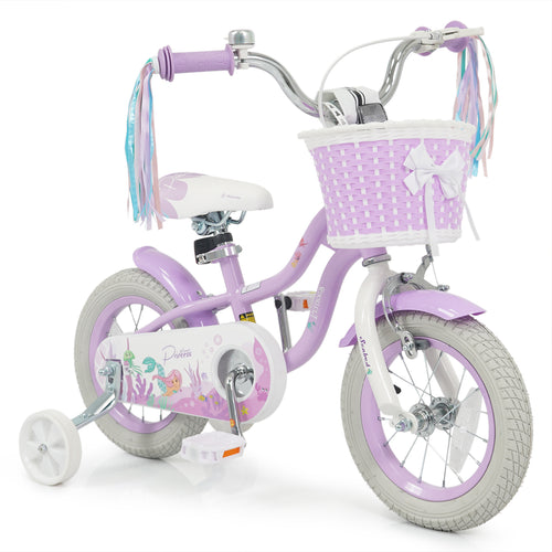 12 Inch Kids Bike, Adjustable, Princess Sea Theme, Purple