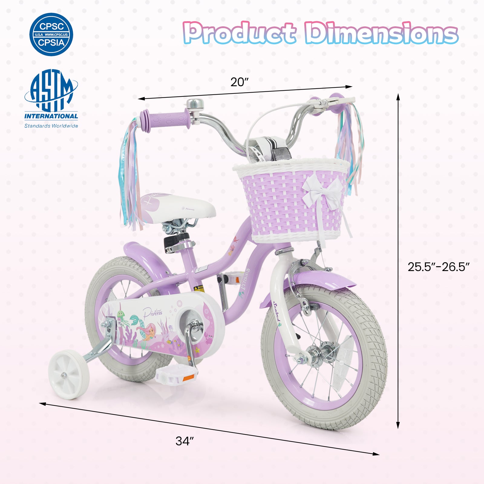 12 Inch Kids Bike, Adjustable, Princess Sea Theme, Purple Kids Bike at Gallery Canada