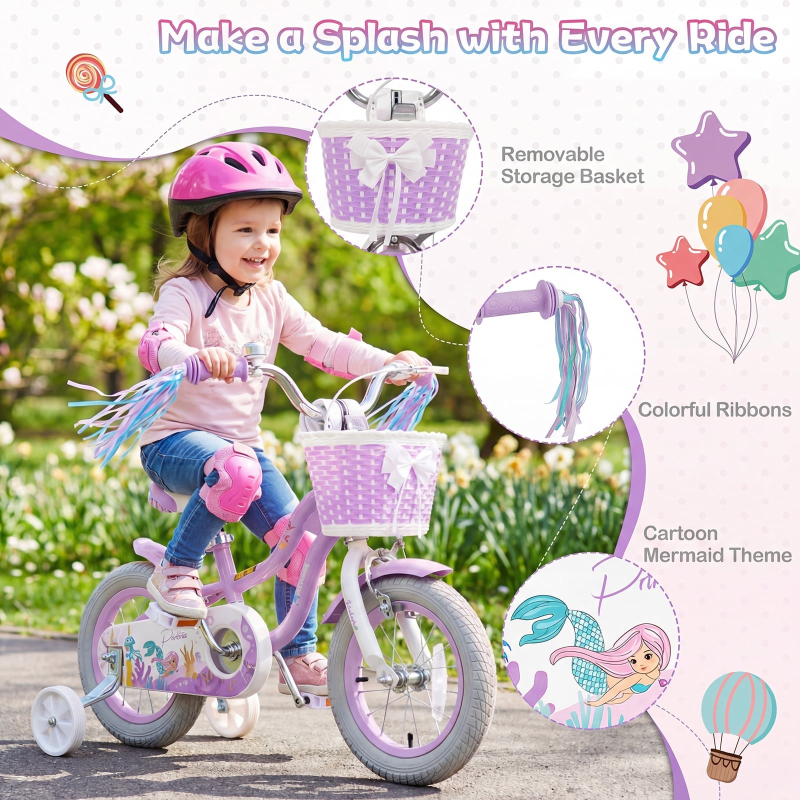 12 Inch Kids Bike, Adjustable, Princess Sea Theme, Purple Kids Bike at Gallery Canada