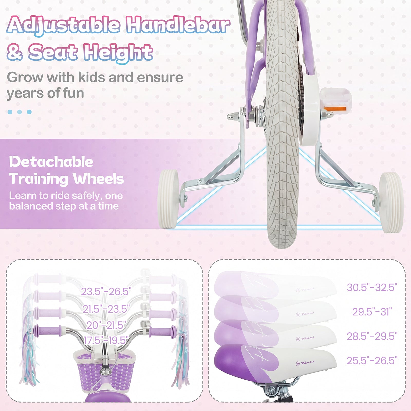 12 Inch Kids Bike, Adjustable, Princess Sea Theme, Purple Kids Bike at Gallery Canada