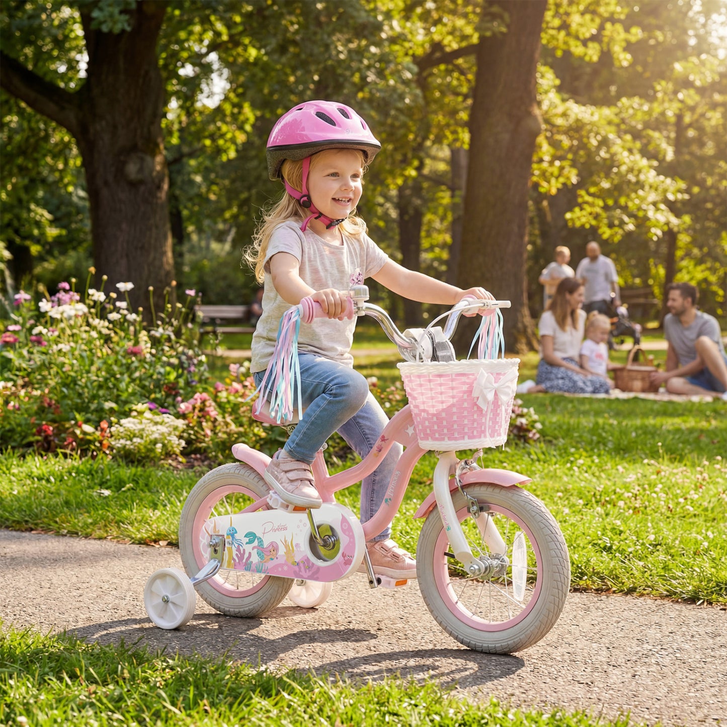 12 Inch Kids Bike Adjustable with Basket and Streamers for Girls Aged 3-4 Years Old Pink, Pink Kids Bike at Gallery Canada