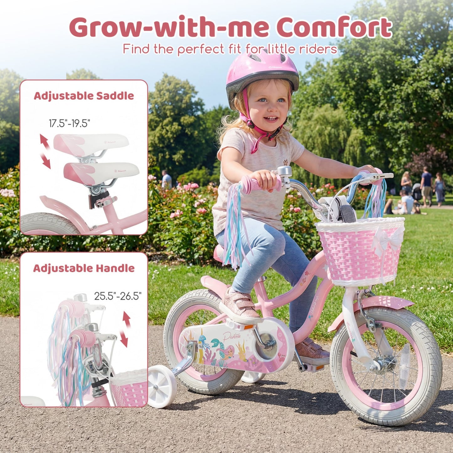 12 Inch Kids Bike Adjustable with Basket and Streamers for Girls Aged 3-4 Years Old Pink, Pink Kids Bike at Gallery Canada